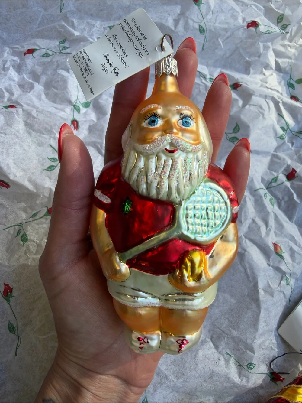 Christopher Radko 1994 Vintage Glass Santa Tennis Ornament Hand Blown Poland 🏷️
